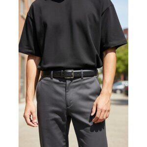 Men’s Black Leather Belt Battistoni Roma Italy Classic Dress Accessory Silver 44